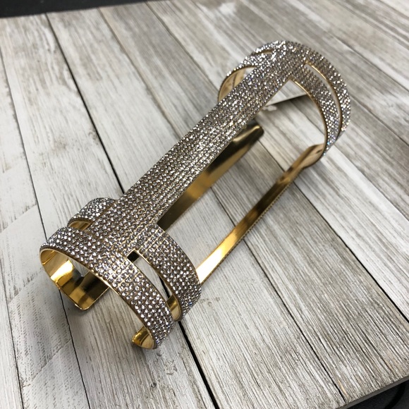 Gold and Rhinestone Wrist Cuff - Picture 1 of 3